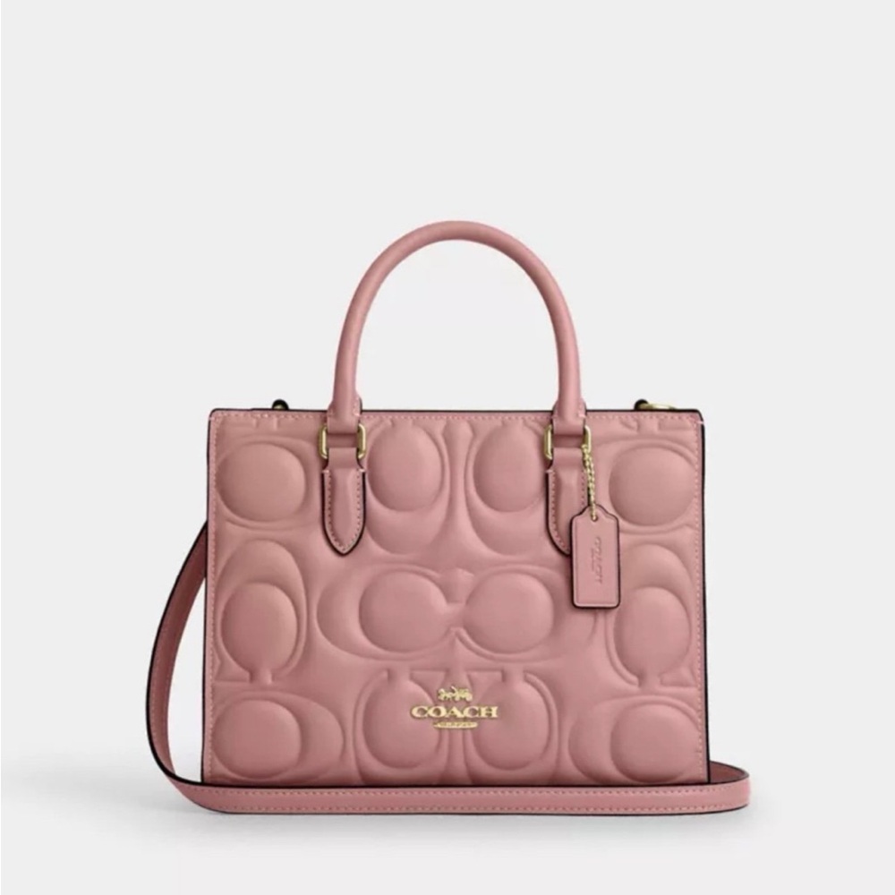 New Coach Maggie Small Tote Bag Signature Leather CY670 pink petal